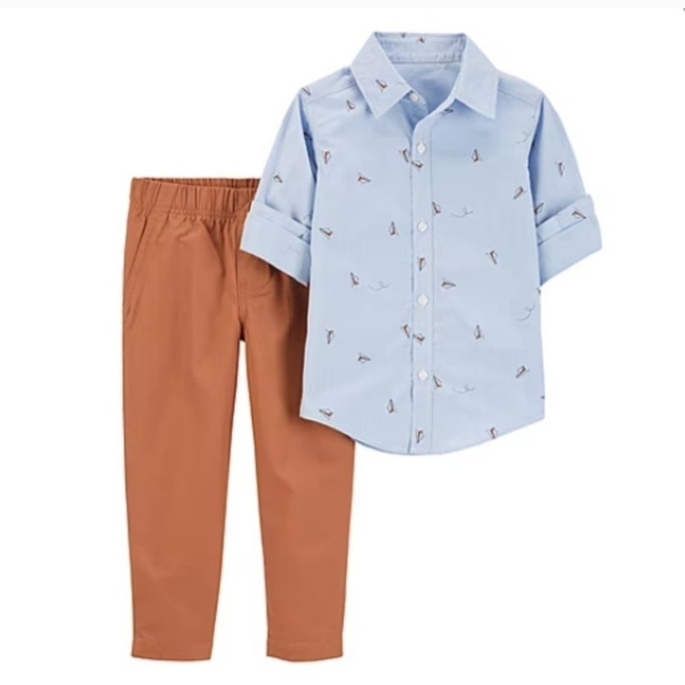 NWT Carter's 2 Pc Blue Striped Shirt with Sailboat Print With Wheat Pants ~18M